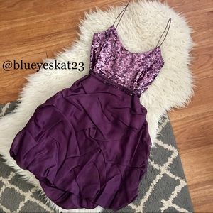 Purple Sequin & Bubble Skirt Cocktail Dress
